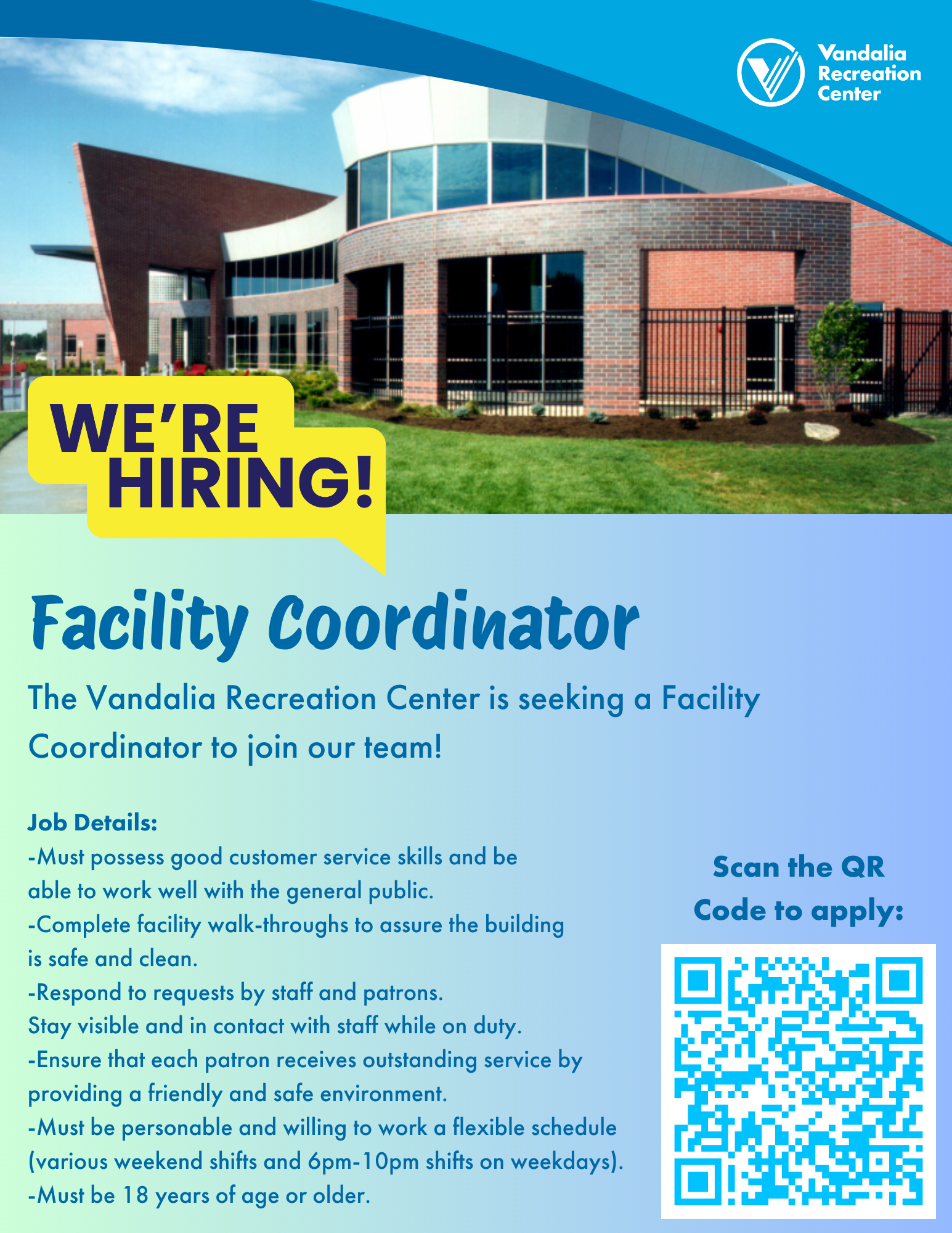 Facility Coordinator Hiring Informational Flyer